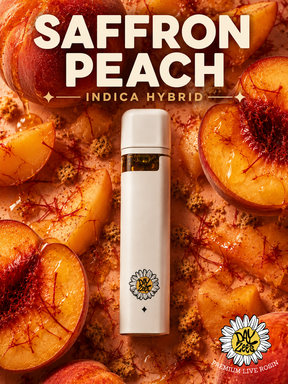 Saffron Peach Dayzees live rosin vape flavor artwork